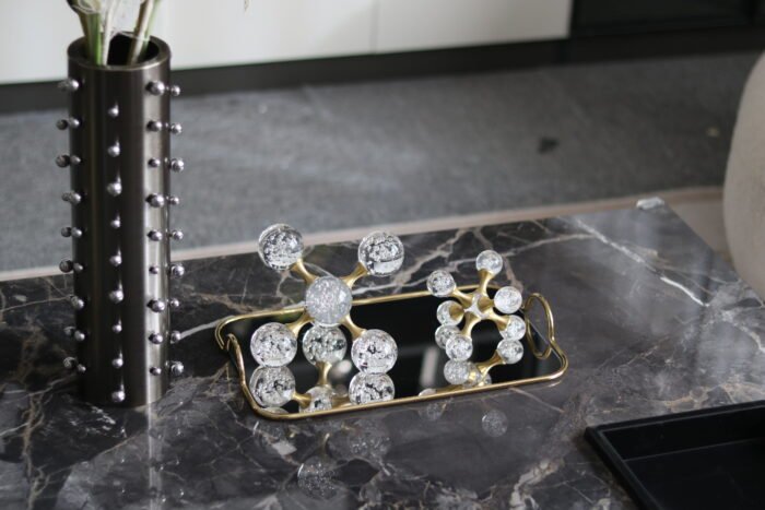 Gold framed mirrored tray with rounded handles – luxury glam vanity or serving tray