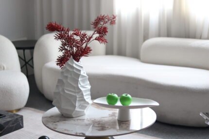 Matte white porcelain pedestal display bowl with organic form – minimalist sculptural serving tray