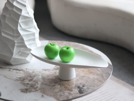 Matte white porcelain pedestal display bowl with organic form – minimalist sculptural serving tray