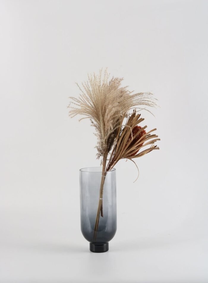 Modern simplicity glass vase with pampas grass, Smoky Calm design.