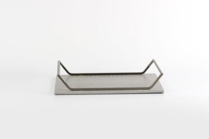 Industrial Luxe Tray – rustic metal and leather tray for modern industrial decor.