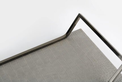 Industrial Luxe Tray – rustic metal and leather tray for modern industrial decor.
