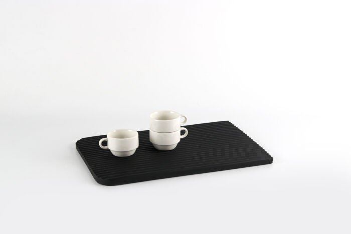 Matte black textured tray with linear grooves – modern minimalist rectangular platter for home styling