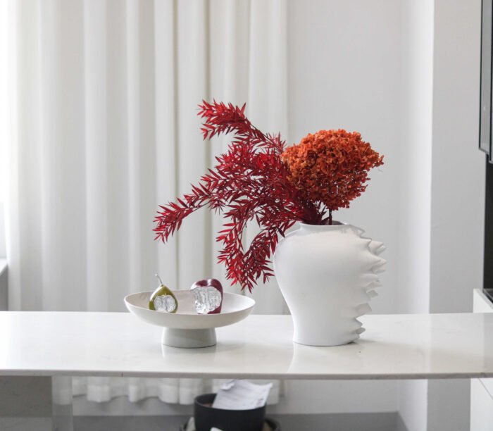 Tectonic Bloom – White Sculptural Ripple Vase - Image 4