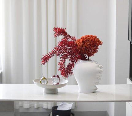 White Geometric Faceted Sculptural Vase UAE | Modern Textured Design