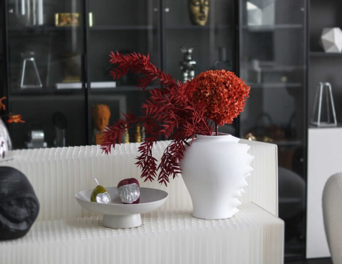 Tectonic Bloom – White Sculptural Ripple Vase - Image 2