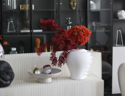 Tectonic Bloom – White Sculptural Ripple Vase