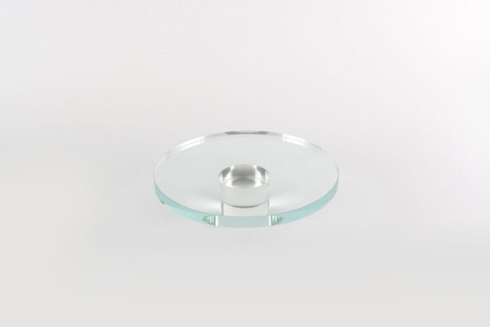 Crystal Halo Glass Tray – modern round glass tray with pedestal base.