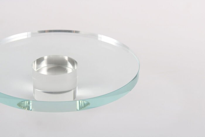 Crystal Halo Glass Tray – modern round glass tray with pedestal base.