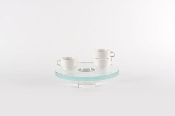 Crystal Halo Glass Tray – modern round glass tray with pedestal base.