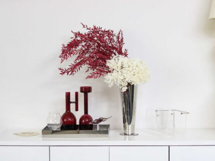 Crimson Bloom – Tall Sculptural Silver Vase
