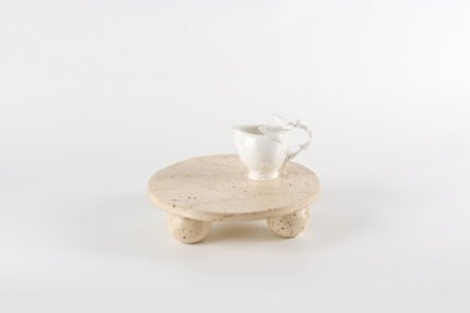 Travertine Japandi tray with orb feet, Sora Orb design.