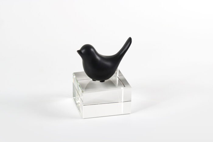 Midnight Finch – Black Bird Sculpture on Clear Base