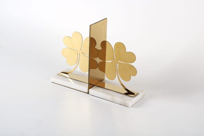 Golden Clover – Decorative Bookend Set with White Marble Base