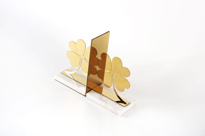 Golden Clover – Decorative Bookend Set with White Marble Base - Image 2