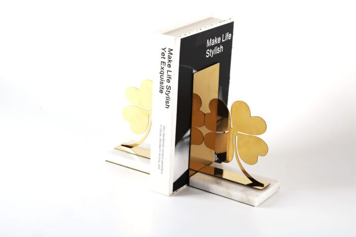 Golden Clover – Decorative Bookend Set with White Marble Base - Image 3