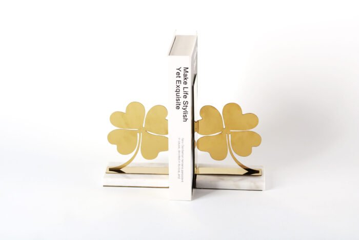 Golden Clover – Decorative Bookend Set with White Marble Base - Image 4