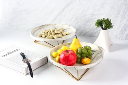 Marble and gold centerpiece tray with fruit, Modern Elegance tray.