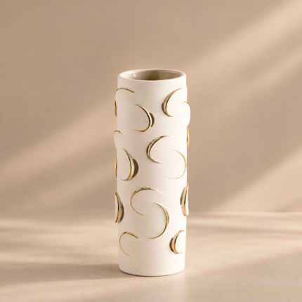 White Crescent Vase with sculptural lunar curve design – Mazart Home UAE