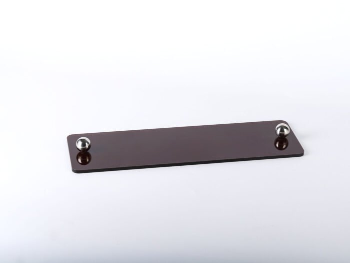 Modern black acrylic tray with silver ball handles.