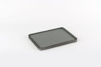 Graphite Grid Minimalist Tray – modern textured tray in graphite with dark border.