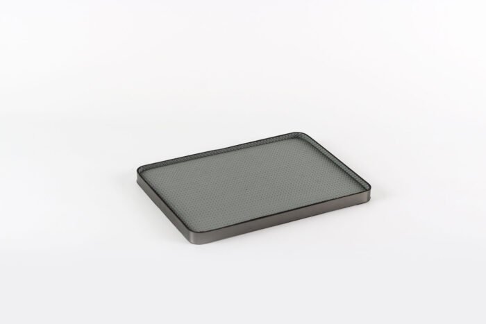 Graphite Grid Minimalist Tray – modern textured tray in graphite with dark border.