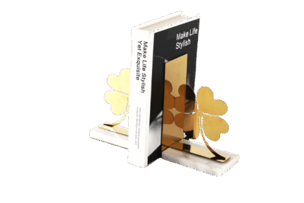 Golden Clover – Decorative Bookend Set with White Marble Base