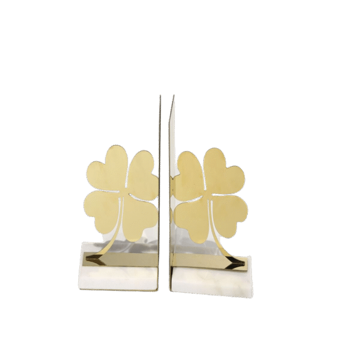 Marble bookend set with gold clover accent – Golden Clover by MAZART