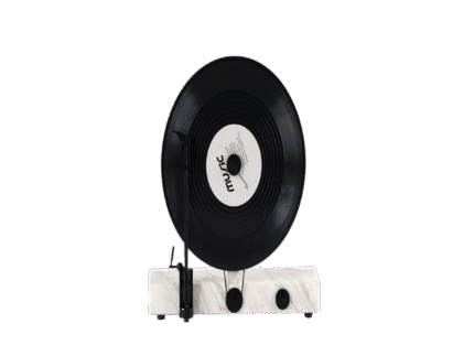 Vinyl record sculpture on marble base with retro design – modern music-inspired home decor piece