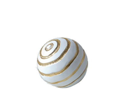 White ceramic sphere with hand-painted gold spiral – Golden Orbit by MAZART