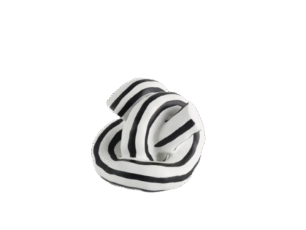 Black and white striped sculpture with twisted ribbon form – Twisted Motion by MAZART
