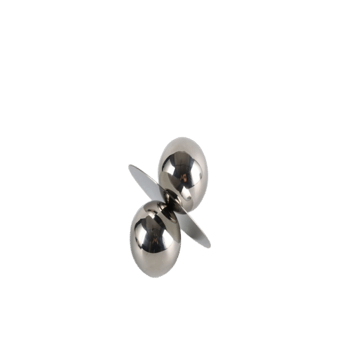 Chrome decorative accent with dual mirrored spheres on central axis – Orbital Motion by MAZART