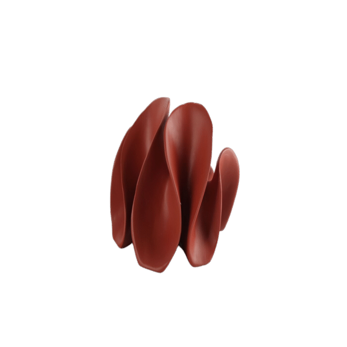 Crimson abstract sculpture with layered curved geometric shapes – bold modern art object