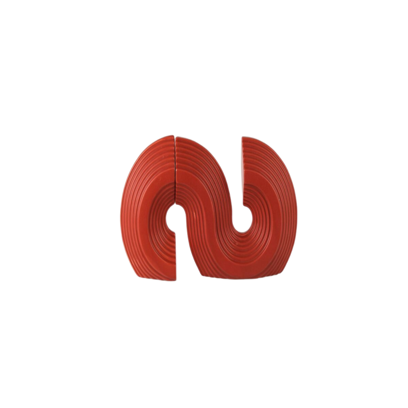 Red ripple bookends – modern sculptural design for artistic bookshelf styling