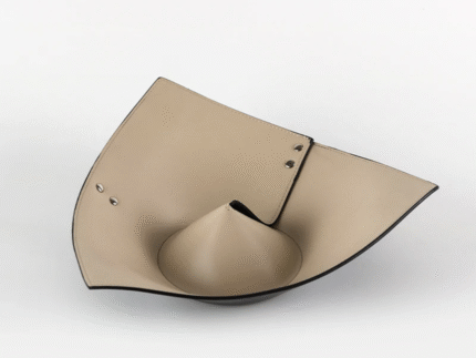 Curved Decorative Bowl Tray – beige sculptural leather bowl and tray.