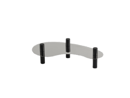 Stellar Arc Stainless Steel & Black Metal Tray – modern arched tray with black metal cylindrical legs.