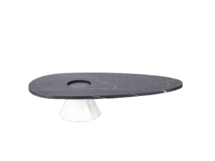 Modern Pedestal Marble Tray – Black marble top with sculptural white base from MAZART