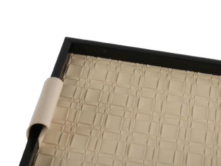 Woven Beige & Black Tray with Leather Handles