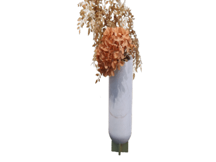 Serene Grace Vase – Tall white minimalist vase with amber base accent by MAZART