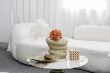 Beige Organic Wave Sculptural Vase UAE | Modern Dune Form Decor