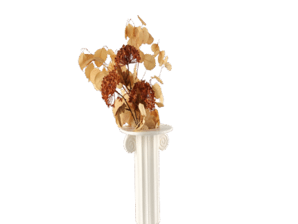 Ivory column vase with fluted vertical sides and sculptural round top, styled with dried florals for a modern classic interior.