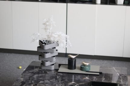 grey leather statement vase UAE close-up showing sculptural layers
