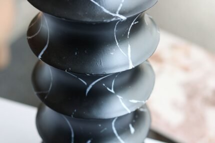 black sculptural textured vase UAE close-up showing ribbed design