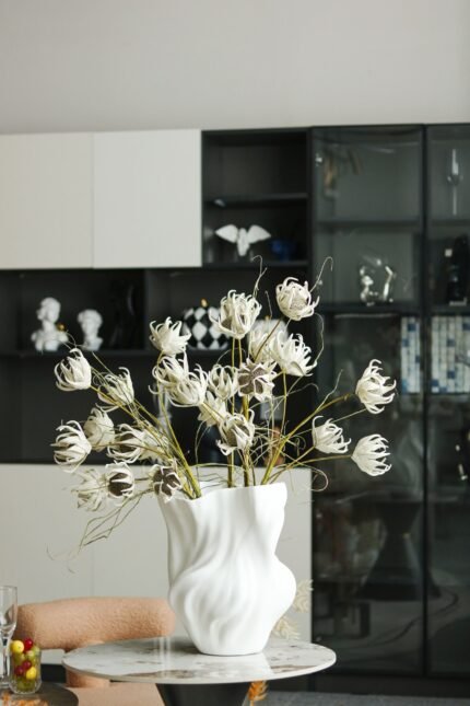 white sculptural wave vase UAE close-up with matte finish
