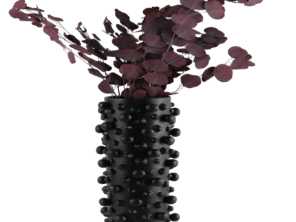 Black bubbling textured sculptural vase, Noir Bubble design.