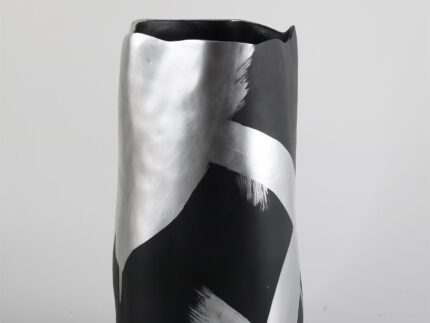 Silverstroke – Black Decorative Vase with Silver Brush