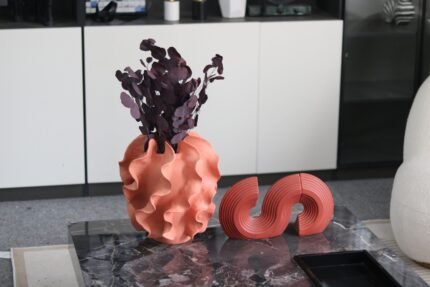 terracotta sculptural decorative vase UAE close-up showing earthy finish