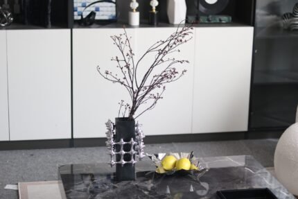 Black Decorative Vase with Silver Cluster Accent UAE | Modern Sculptural Decor