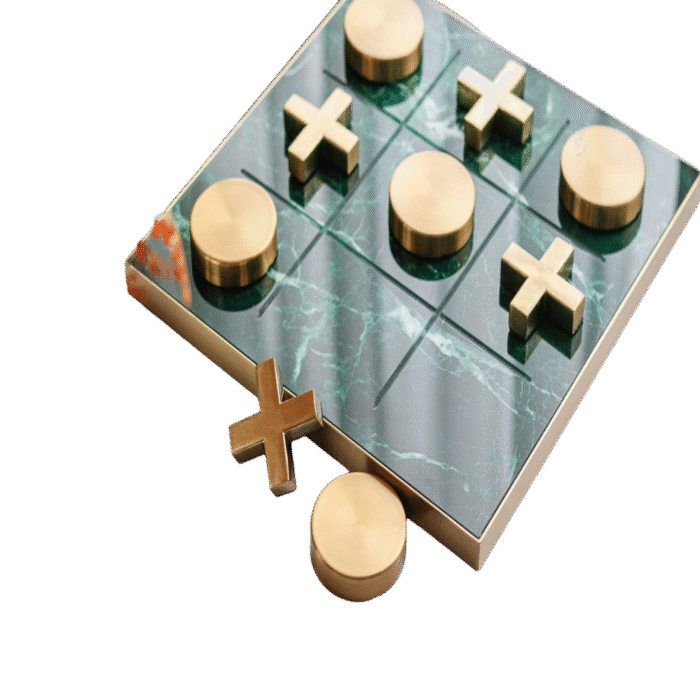 tic tac toe xo green marble board game with gold x and o pieces – mazart