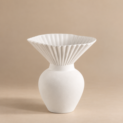 White Fluted Vase with textured sculptural design – Mazart Home UAE
